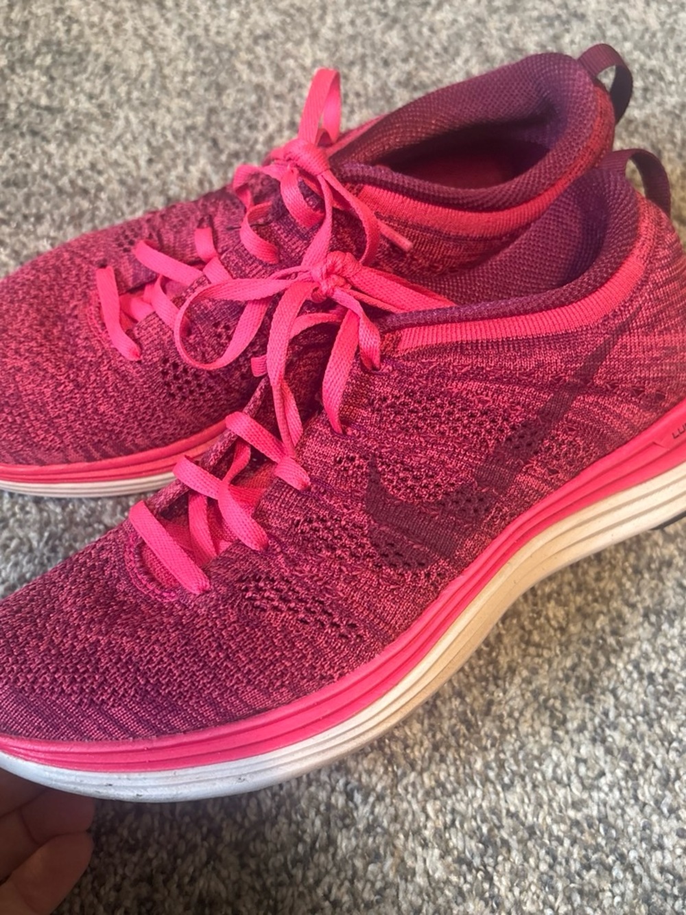 Nike Women's Pink and Magenta Flyknit Training Sneakers